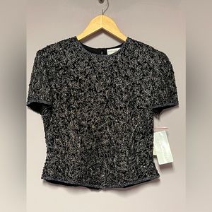 NWT Papell HANDMADE Silk BEADED Blouse VINTAGE Small